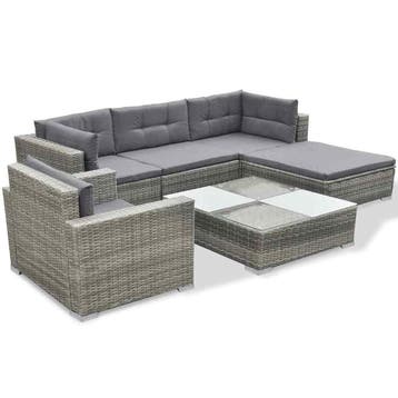vidaXL 6-delige Loungeset met kussens poly rattan grijs, Verzenden, Nieuw, Loungeset
