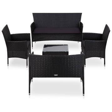 vidaXL 5-delige Loungeset met kussens poly rattan zwart, Verzenden, Nieuw, Loungeset
