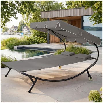 Ligbed voor 2 personen - zwart / grijs, Tuin en Terras, Verzenden, Nieuw