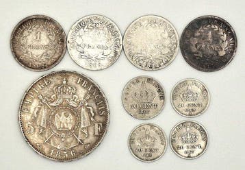 Frankrijk. Lot de 9 monnaies en argent, 1808/1867 (Zonder