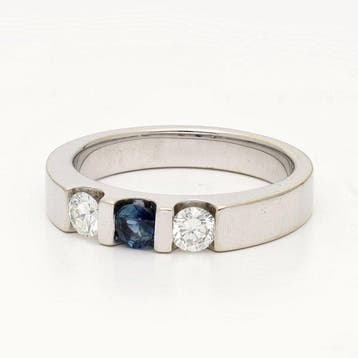 Ring - 14 karaat Witgoud Saffier - Diamant