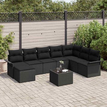 vidaXL Tuinbank Set 9 st Zwart poly rattan, Verzenden, Nieuw
