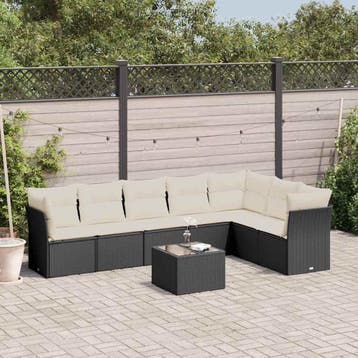 vidaXL 8-delige Loungeset met kussens poly rattan zwart, Verzenden, Nieuw, Loungeset