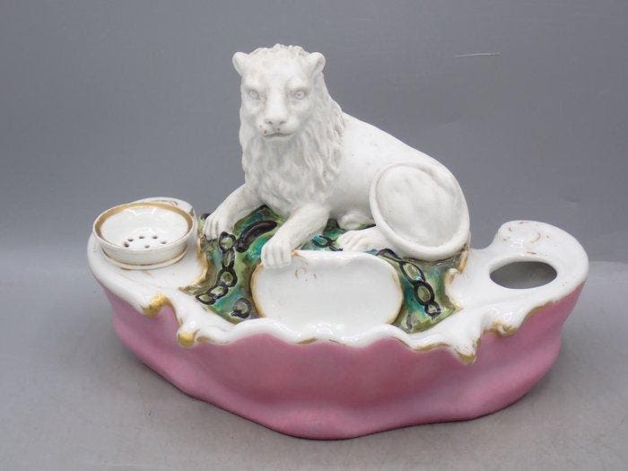 Vieux Paris (attr.) - Inktpot - Lion - Porselein, Antiquités & Art, Antiquités | Verre & Cristal