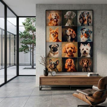 AA175 - Decoratieve stof met 12 honden in schilderachtig