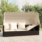 vidaXL Loungebed met luifel en kussens poly rattan bruin, Verzenden, Nieuw