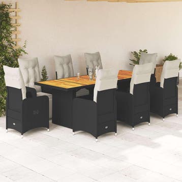 vidaXL 9-delige Bistroset met kussens poly rattan zwart, Verzenden, Nieuw