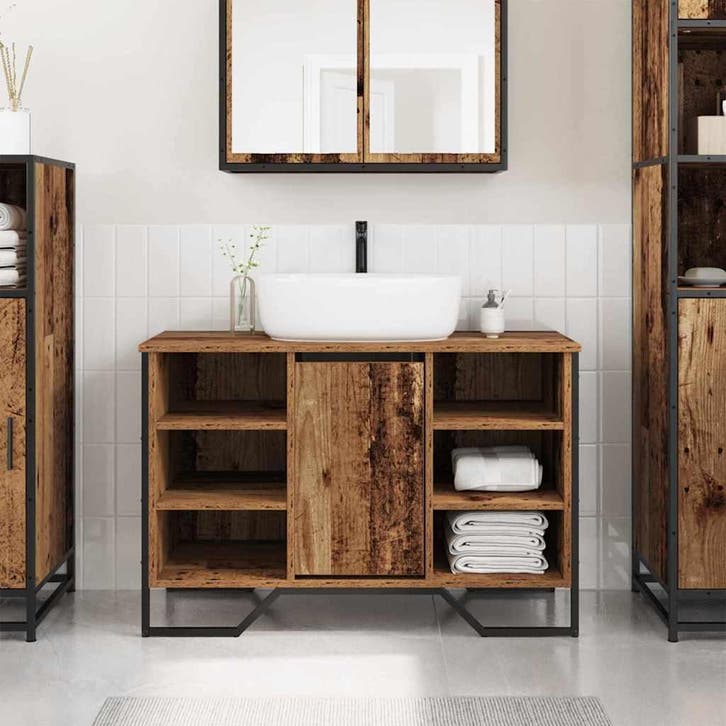 vidaXL Wastafel kabinet voor de badkamer Oud Hout 91 x 35 x, Maison & Meubles, Tables | Coiffeuses, Envoi