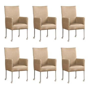Set van 6 Leren eetkamerstoelen Spark - Rancho Stone, Ophalen of Verzenden