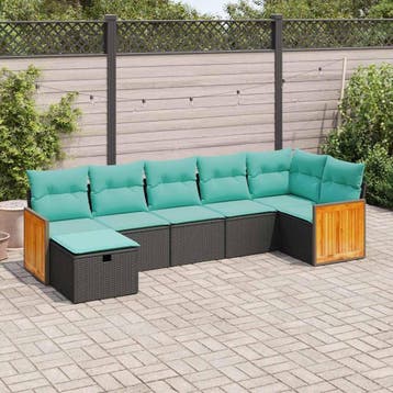 vidaXL 7-delige Loungeset met kussens poly rattan zwart, Verzenden, Nieuw, Loungeset
