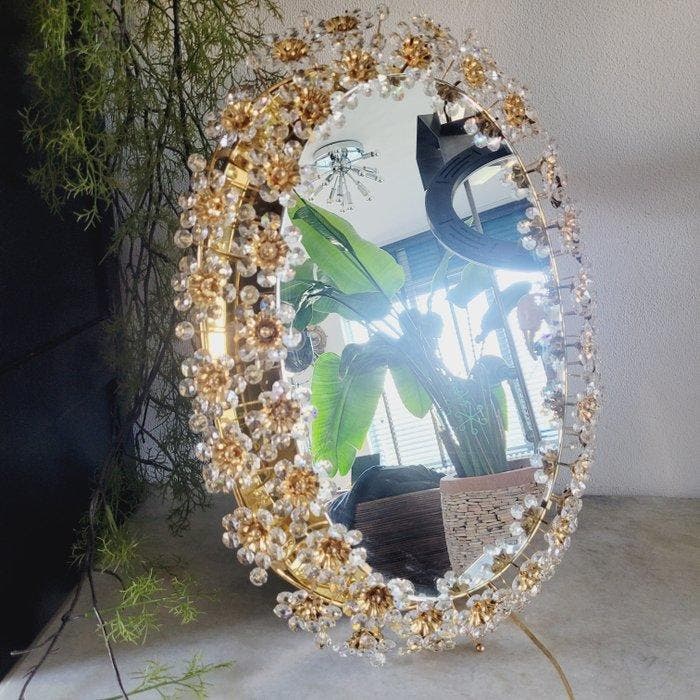 Miroir - Verre, Laiton - Miroir rare avec éclairage, Antiquités & Art, Curiosités & Brocante