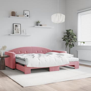 vidaXL Slaapbank onderschuifbed en matrassen 90x200 cm, Verzenden
