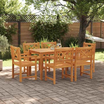 vidaXL Tuin Eettafel Set 7 pcs Bruin Massief Acacia Hout, Verzenden, Nieuw