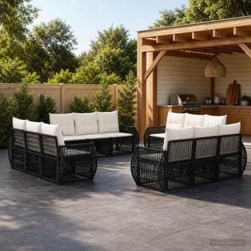 vidaXL Tuinbank Set 12 st Zwart en Crème Wit poly rattan, Verzenden