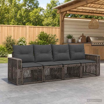 vidaXL Tuinbank Set 4 st Grijs en Donkergrijs poly rattan, Verzenden, Nieuw