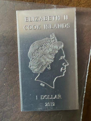 Cookeilanden. 1 Dollar 2012, Silberbarren 10g (.999) (Zonder