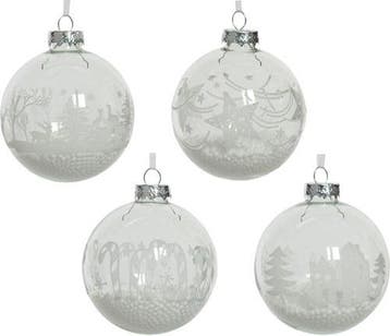 Kerstballen glas transparant kerstprint snowflake 8 cm doos, Nieuw