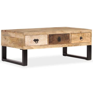 vidaXL Salontafel met 3 lades 90x50x35 cm massief mangohout, Huis en Inrichting, Verzenden, Nieuw