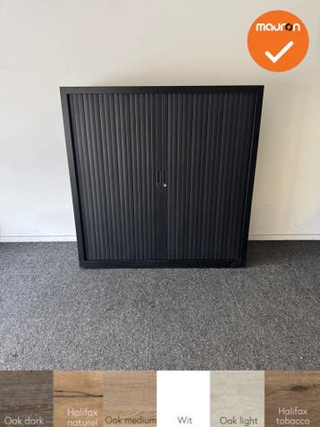 Roldeurkast - BASIC - 122x120x45cm - Zwart met zwarte kunsts, Werkplek, Ophalen of Verzenden, Gebruikt, Kast