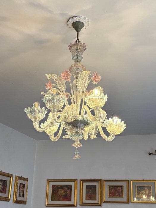 Kroonluchter - Glas - Hanglamp van Murano-glas met zes armen, Antiquités & Art, Curiosités & Brocante