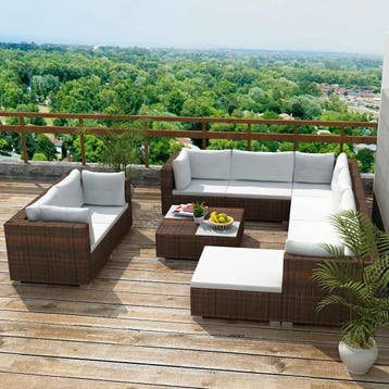 vidaXL 10-delige Loungeset met kussens poly rattan bruin, Verzenden, Nieuw, Loungeset