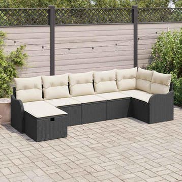 vidaXL Bankstel 7 st Zwart en Crème poly rattan, Verzenden, Nieuw