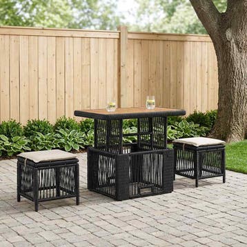 vidaXL Tuin Eettafel Set met kussen 3 pcs Zwart en Crème, Verzenden