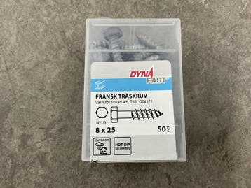 Veiling - 12x Dynafast houtdraadbout 8x25mm zeskant 50-pack