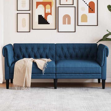 vidaXL Tweezitsbank / zetel Chesterfield-stijl stof blauw, Verzenden