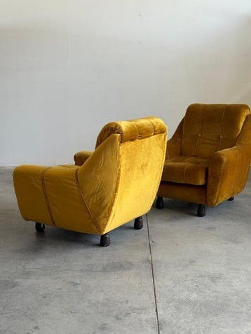 Fauteuil - Velours, Plastique - Une paire de fauteuils de