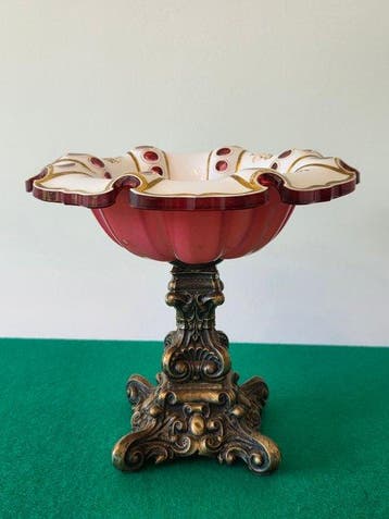 Vase - Bol de centre de table en verre bohème rouge rubis et