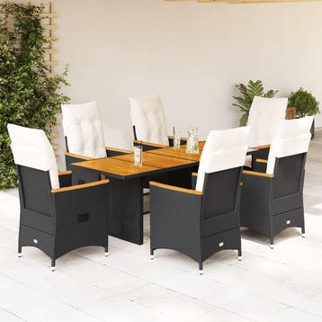 vidaXL 7-delige Tuinset met kussens poly rattan zwart, Verzenden, Nieuw, Tuinset