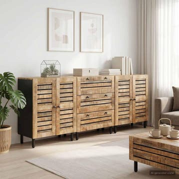 vidaXL Opbergkasten 3 st 180 x 33 x 75 cm Massief Mango Hout, Huis en Inrichting, Verzenden, Nieuw