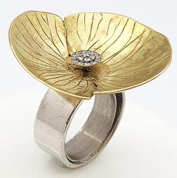 Bague - 18 carats Or jaune, Or blanc - 0.19ct. tw. Diamant