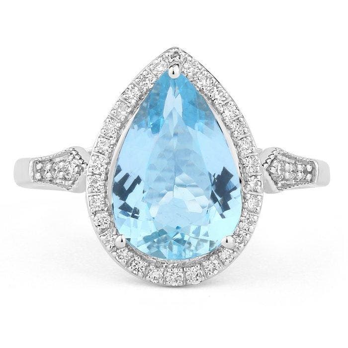 Bague - 14 carats Or blanc - 2.32ct. tw. Aigue-marine -, Bijoux, Sacs & Beauté, Bagues