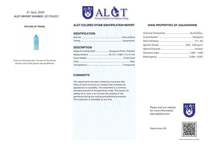 Geen reserve - ALGT gecertificeerd - Natuurlijke aquamarijn, Collections, Minéraux & Fossiles