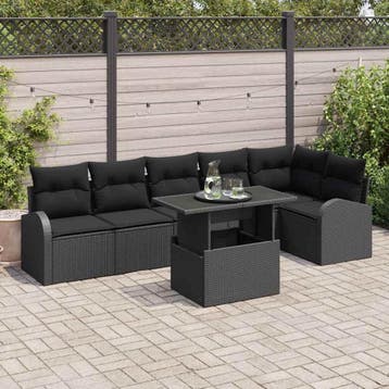 vidaXL Tuinbank Set 7 st Zwart poly rattan, Verzenden, Nieuw