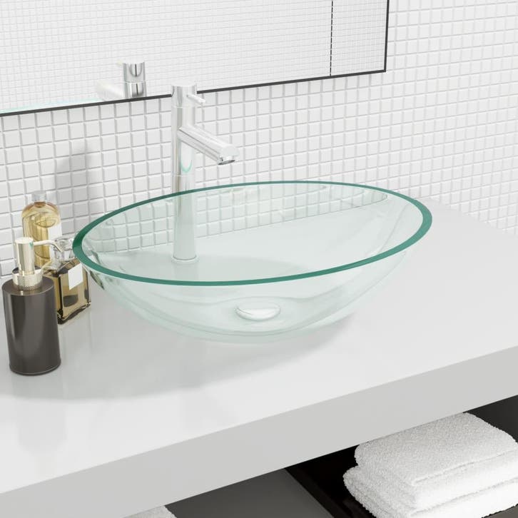 vidaXL Wasbak 50x37x14 cm glas transparant, Doe-het-zelf en Bouw, Sanitair, Nieuw, Verzenden