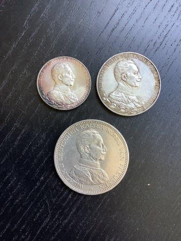 Duitsland, keizerrijk Wilhelm II. Set of 3 coins: 2, 3, 5