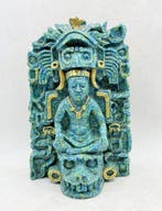 Figuur - Guerrero Azteca - Malaquita, Gegoten steen