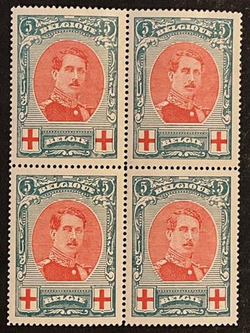 Belgique 1915 - Albert I - Croix-Rouge - Blocs de 4 -