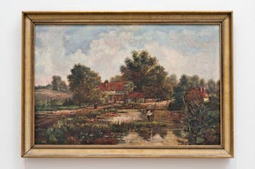 Europäische Schule (XIX-XX) - Flusslandschaft mit Gehöft und, Antiek en Kunst