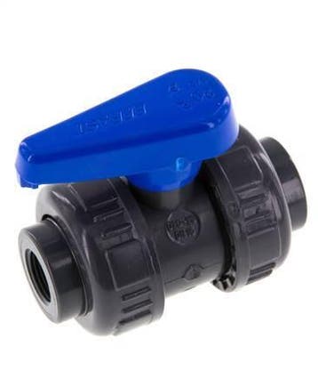 PVC 2-weg Kogelkraan Dubbele Wartel Rp 3/8 EPDM, Verzenden