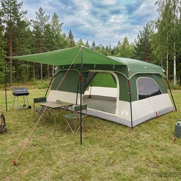 vidaXL Familietent 14-persoons Groen Polyester en Staal, Caravanes & Camping, Tentes, Verzenden