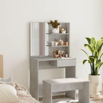 vidaXL Kaptafel met spiegel 74,5x40x141 cm betongrijs, Verzenden, Nieuw