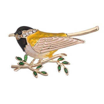 Fako Bijoux - Broche - Vogel - Vogel Op Tak - 45x26mm - Geel, Handtassen en Accessoires, Broches, Verzenden, Nieuw