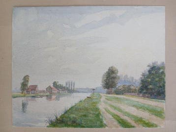 Belgian School (XIX-XX) - Langs het kanaal - omgeving van