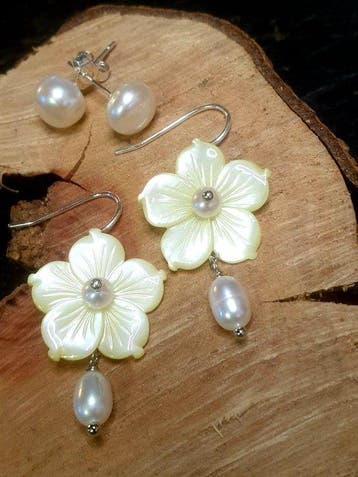 Zilver, 925, Natuurlijke parels, 8-9 mm oorstekers,