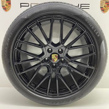 Porsche Cayenne E3 ORIGINELE 21 RS Spyder zwart met banden, Ophalen, Banden en Velgen