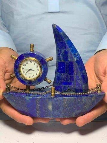 lapis lazuli Zeilbootklok - Hoogte: 155 mm - Breedte: 52 mm-